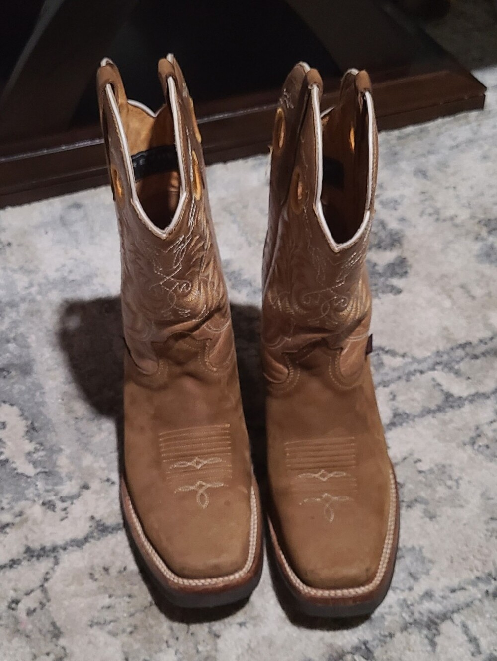 Men's Tan Western Cowboy Boots with Embroidered Shaft